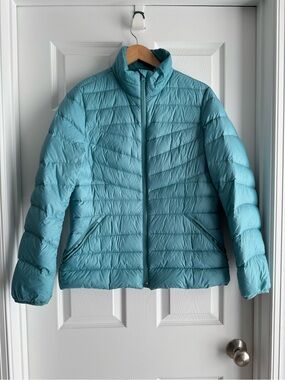 EUC Lands End Ultralight Down Puffer Jacket Packable Powder Blue Size M